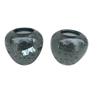 Holmegaard Blown Art Glass Bullicante Candle Holder Pair  - Vintage 1960s